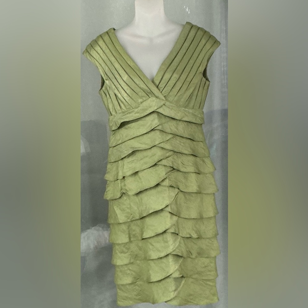 Adrianna Papell Sage Green Shutter Pleat Dress